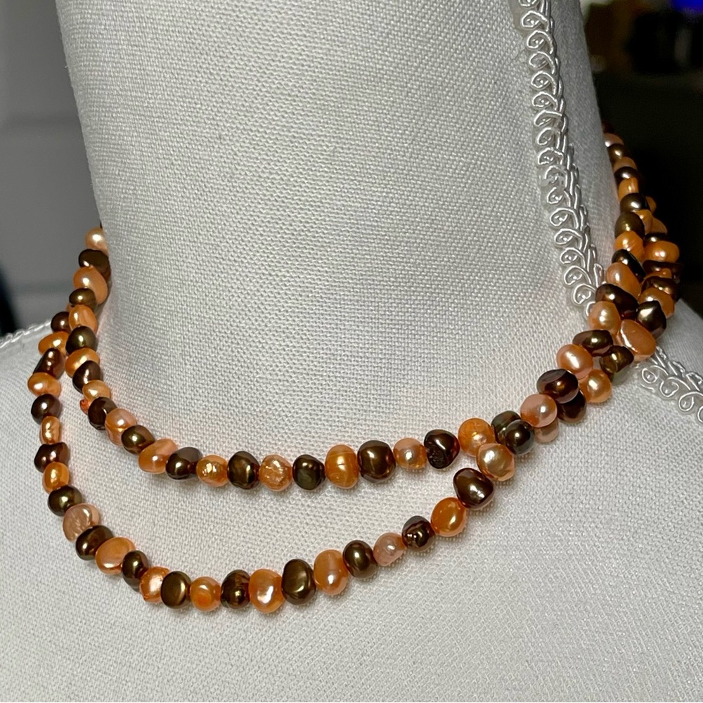 Freshwater Pearls | Colored Small Freshwater Pearls Chocolate & Orange 30" Long